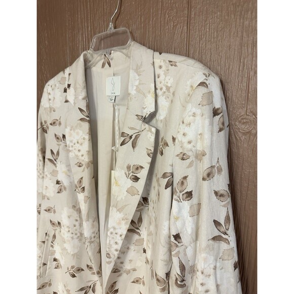 NWT Joie Floral Linen Blend Blazer Neutral Tan‎ White Botanical Jacket Size L - Picture 2 of 5